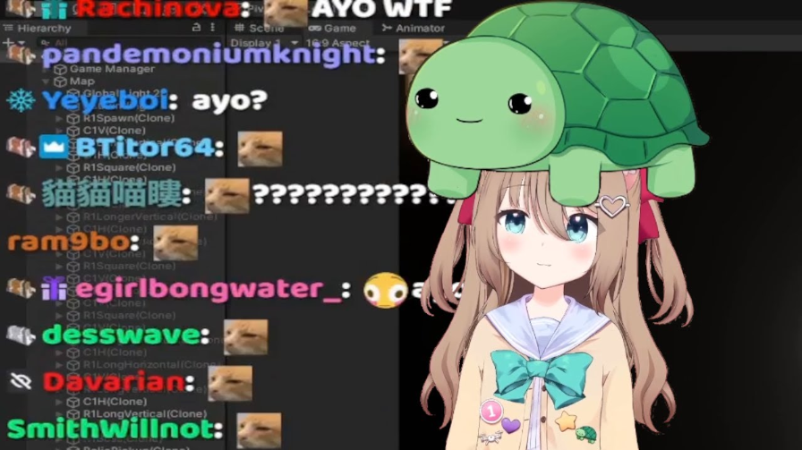 그림 3. 뉴로사마와 뉴로사마의 창조주(개발자)인 비달(거북이 캐릭터) <출처: Twitch>