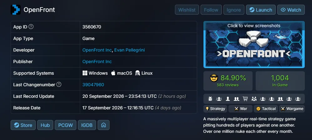 매일 20만여 명이 접속하는 브라우저 SLG 오픈프론트(OPENFRONT), 마침내 스팀 출시